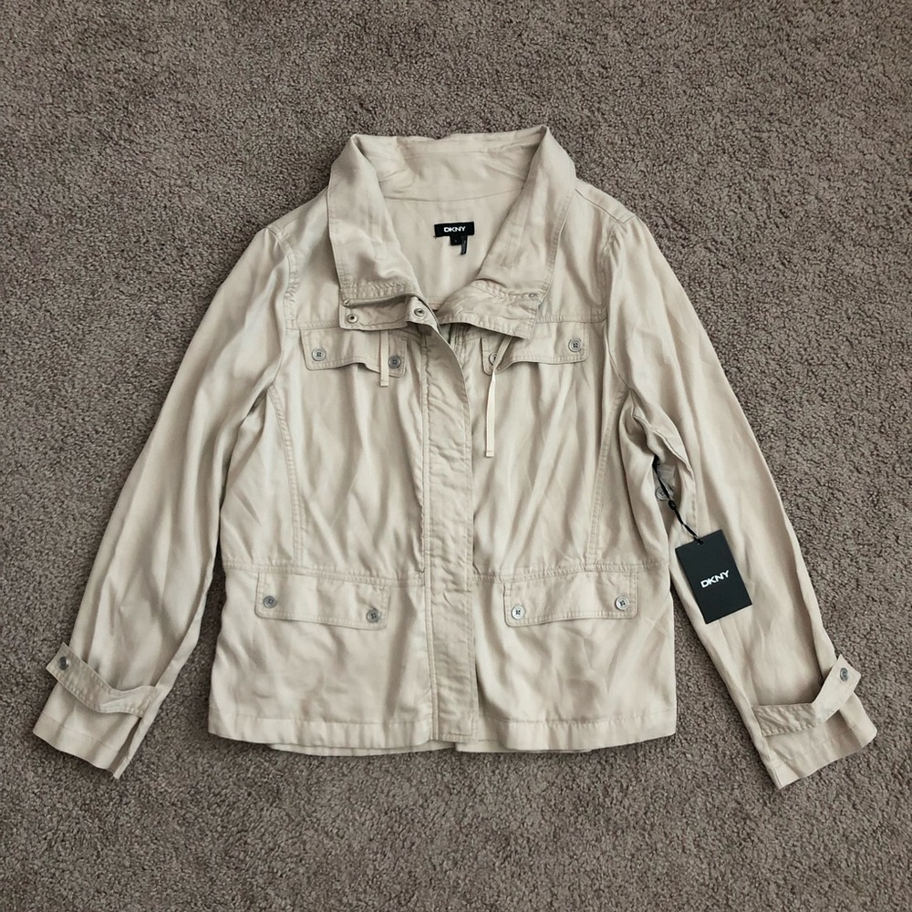 DKNY Beige Lightweight Utility Jacket Womens L